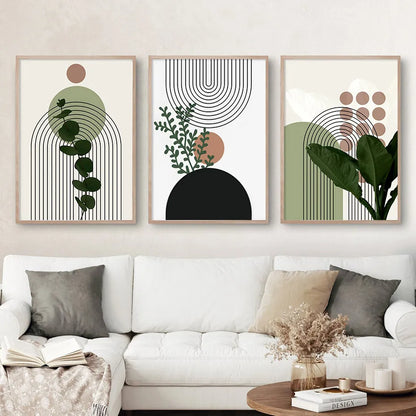 3Pcs Modern Abstract Green Plants