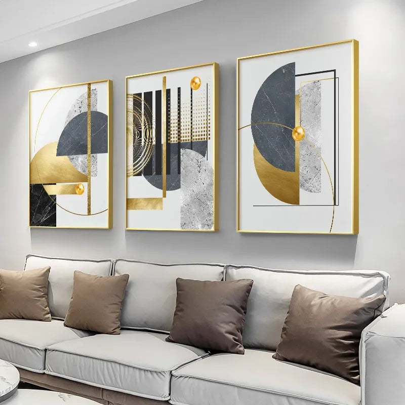 Abstract Lines Geometric Golden Wall Art