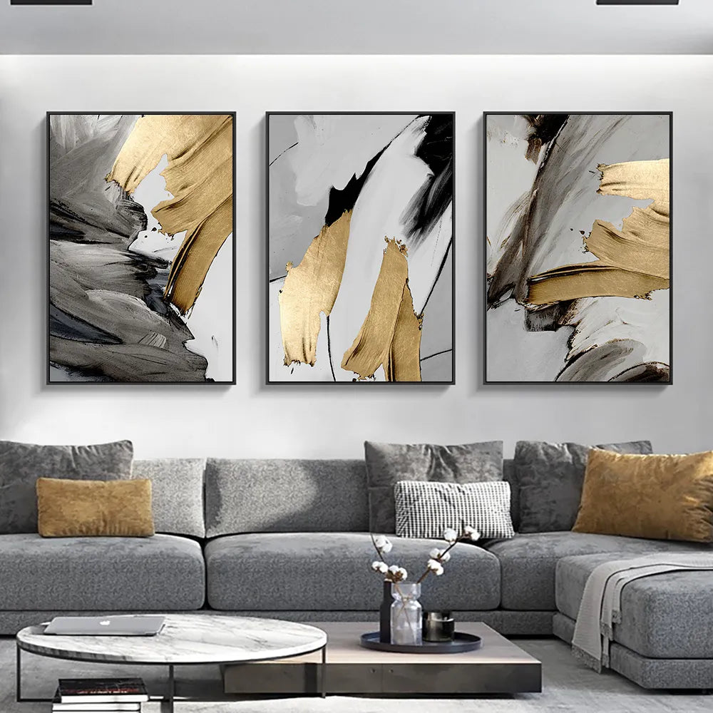 Abstract Gray & Golden Painting Wall Art