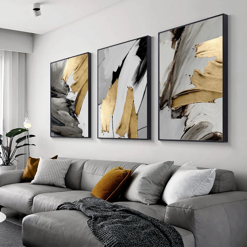 Abstract Gray & Golden Painting Wall Art