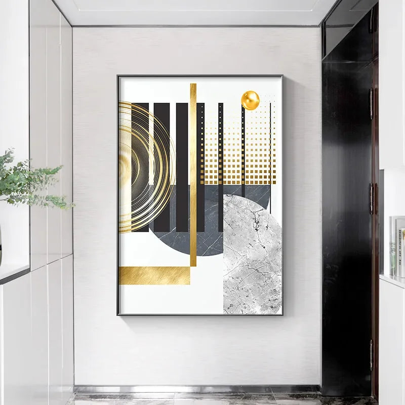 Abstract Lines Geometric Golden Wall Art