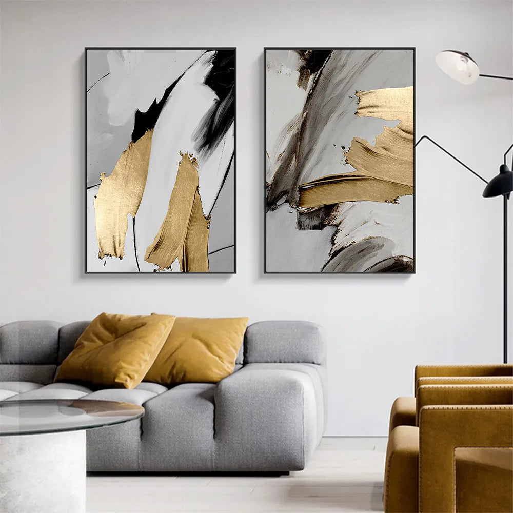 Abstract Gray & Golden Painting Wall Art