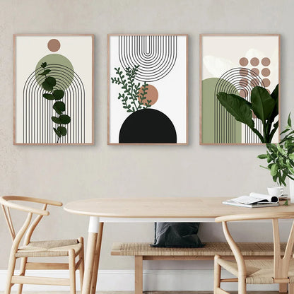 3Pcs Modern Abstract Green Plants