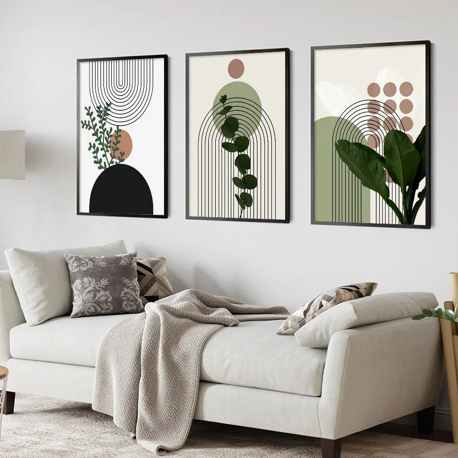 3Pcs Modern Abstract Green Plants