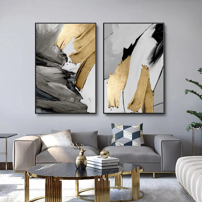 Abstract Gray & Golden Painting Wall Art