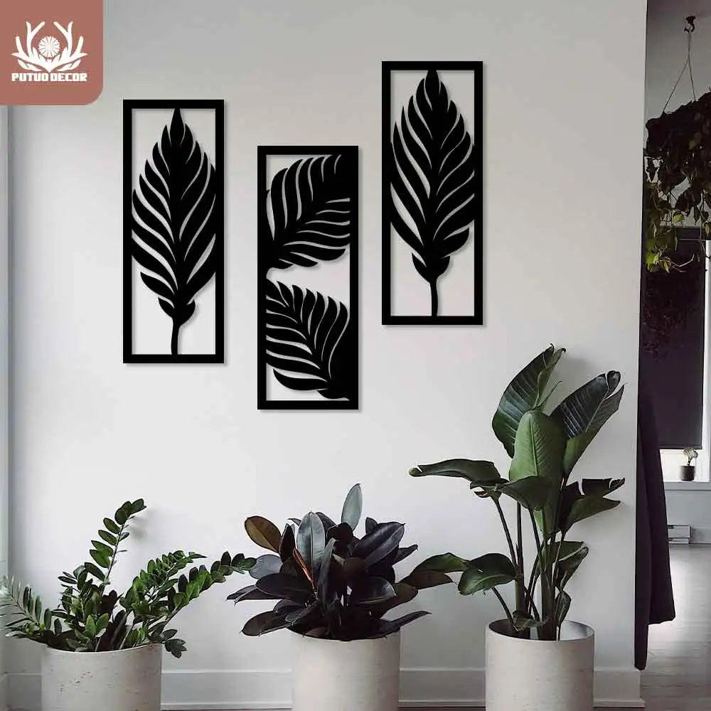 Tropical Leaves Line Art Plaque Set