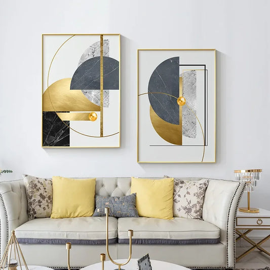 Abstract Lines Geometric Golden Wall Art