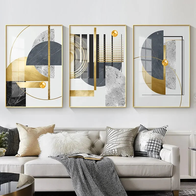 Abstract Lines Geometric Golden Wall Art